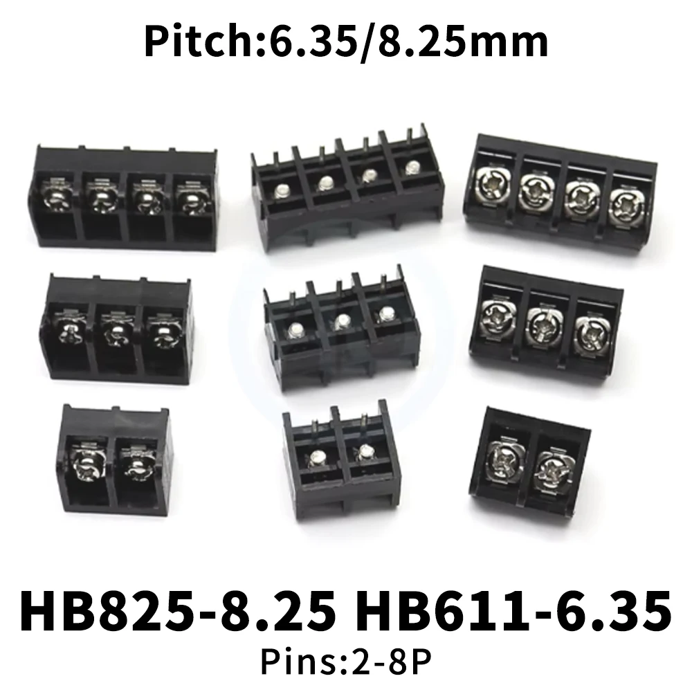 (10 pcs) HB825 - 8.25mm HB611 - 6.35mm Grid type PCB terminal block 8.25 / 6.35 Splicable 300V/20A with backrest terminal 2~8Pin
