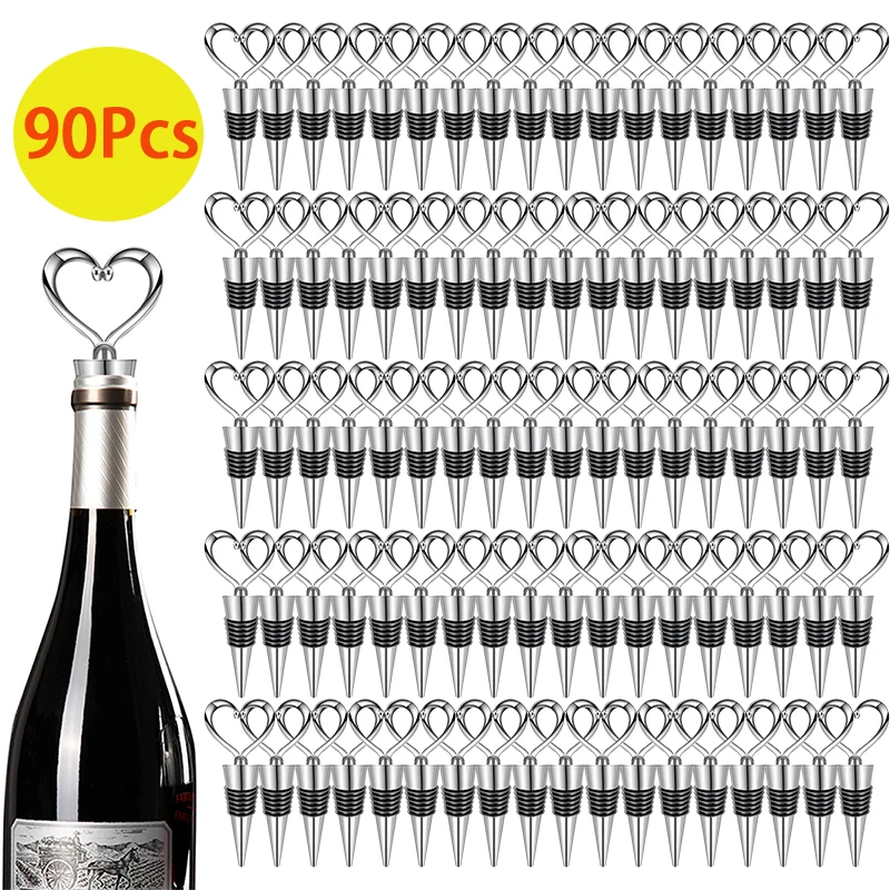 

90Pcs Heart Wine Stoppers Wedding Bridal Favor for Guests Silver Heart Wine Bottle Stoppers Heart Champagne Stoppers Wine Savers