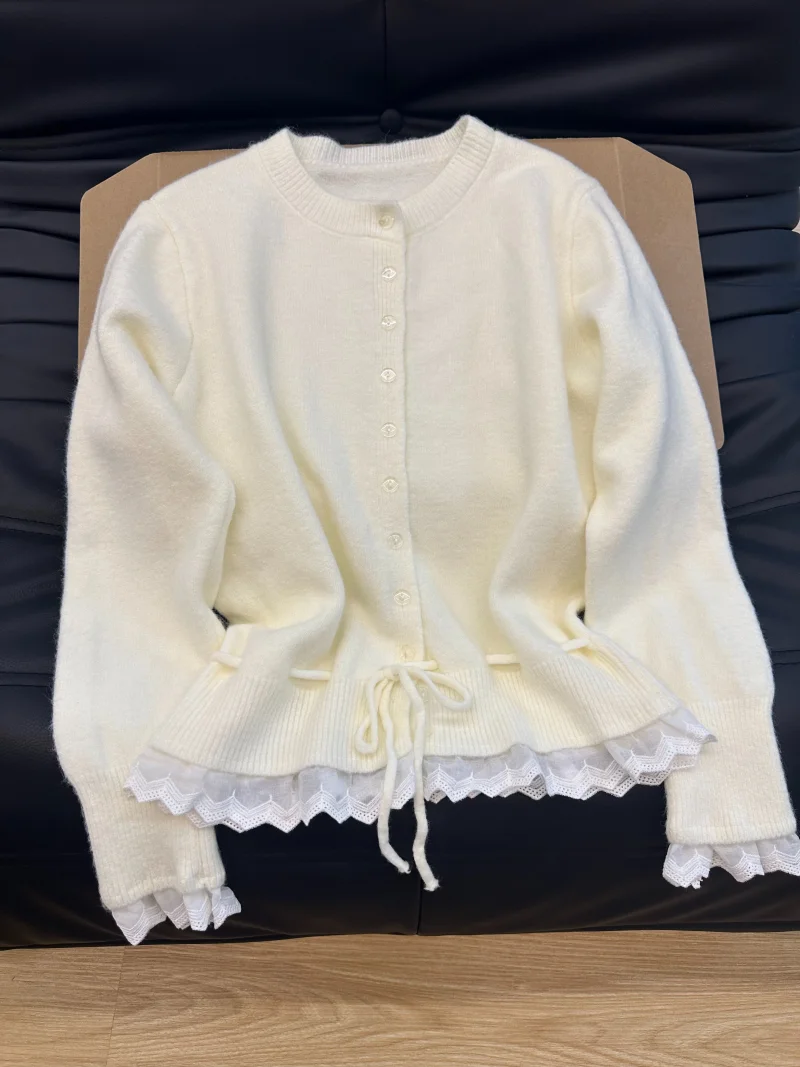 Suéter de Punto Suave y Acogedor con Ribete de Encaje para el Año Nuevo, Estilo Informal para Mujer, Hoado, de Manga Larga ...