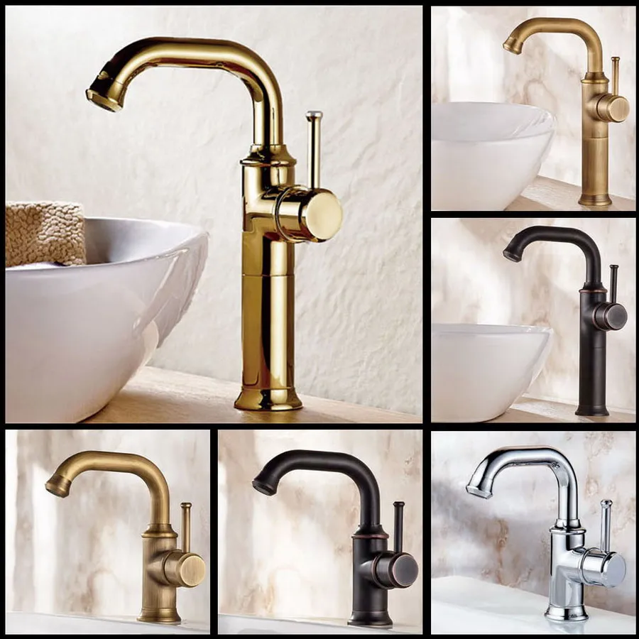 

Black, Gold, Chrome, Antique Brass Bathroom Basin Sink Mixer Taps Deck Mounted Single Holder 360 Swivel Spout Faucet Nzh002