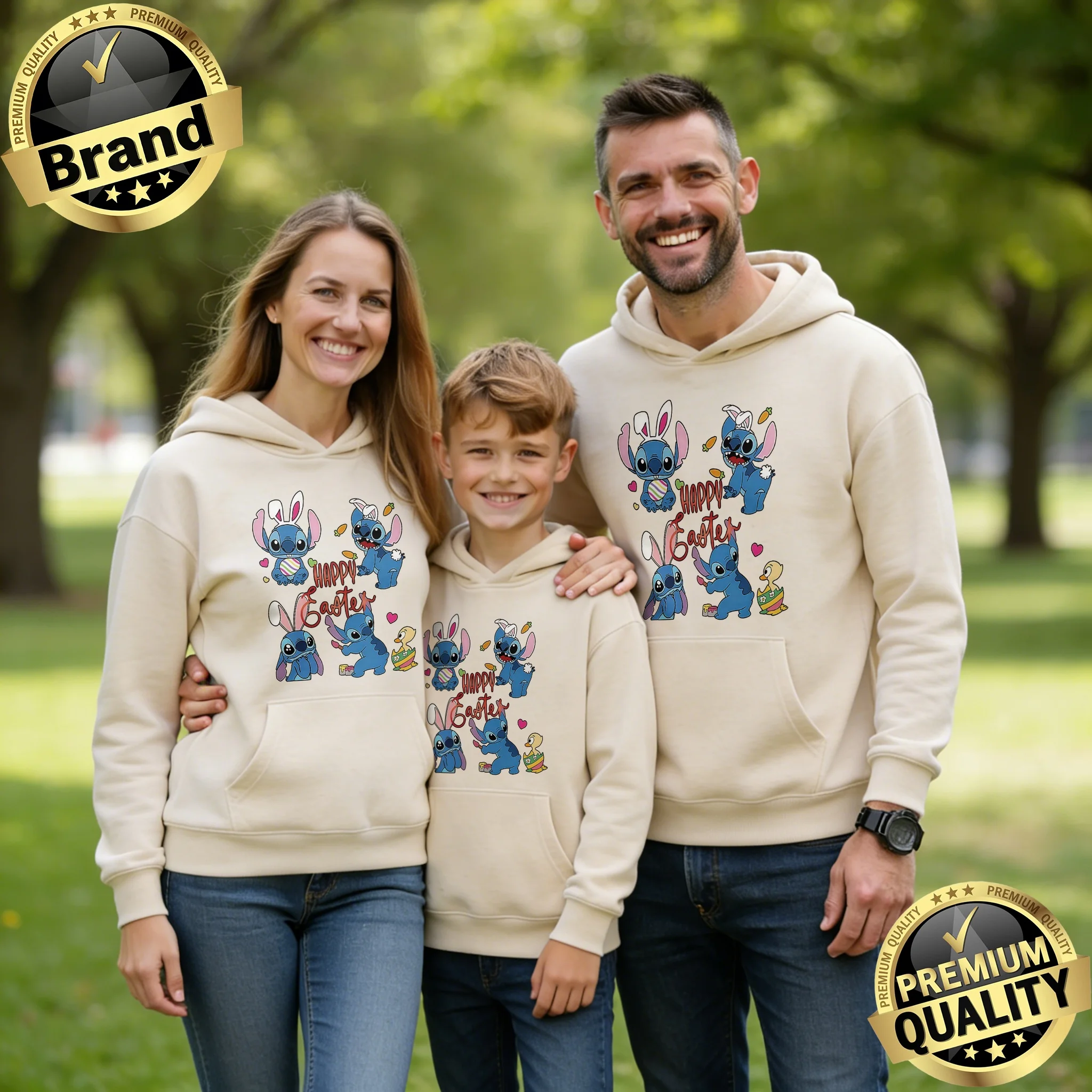 

Комплект из хлопковых худи для родителей и детей с узором Дисней Стич, коллекция Осень/Зима 2026, цельный, унисекс, для сохранения тепла, на Пасху