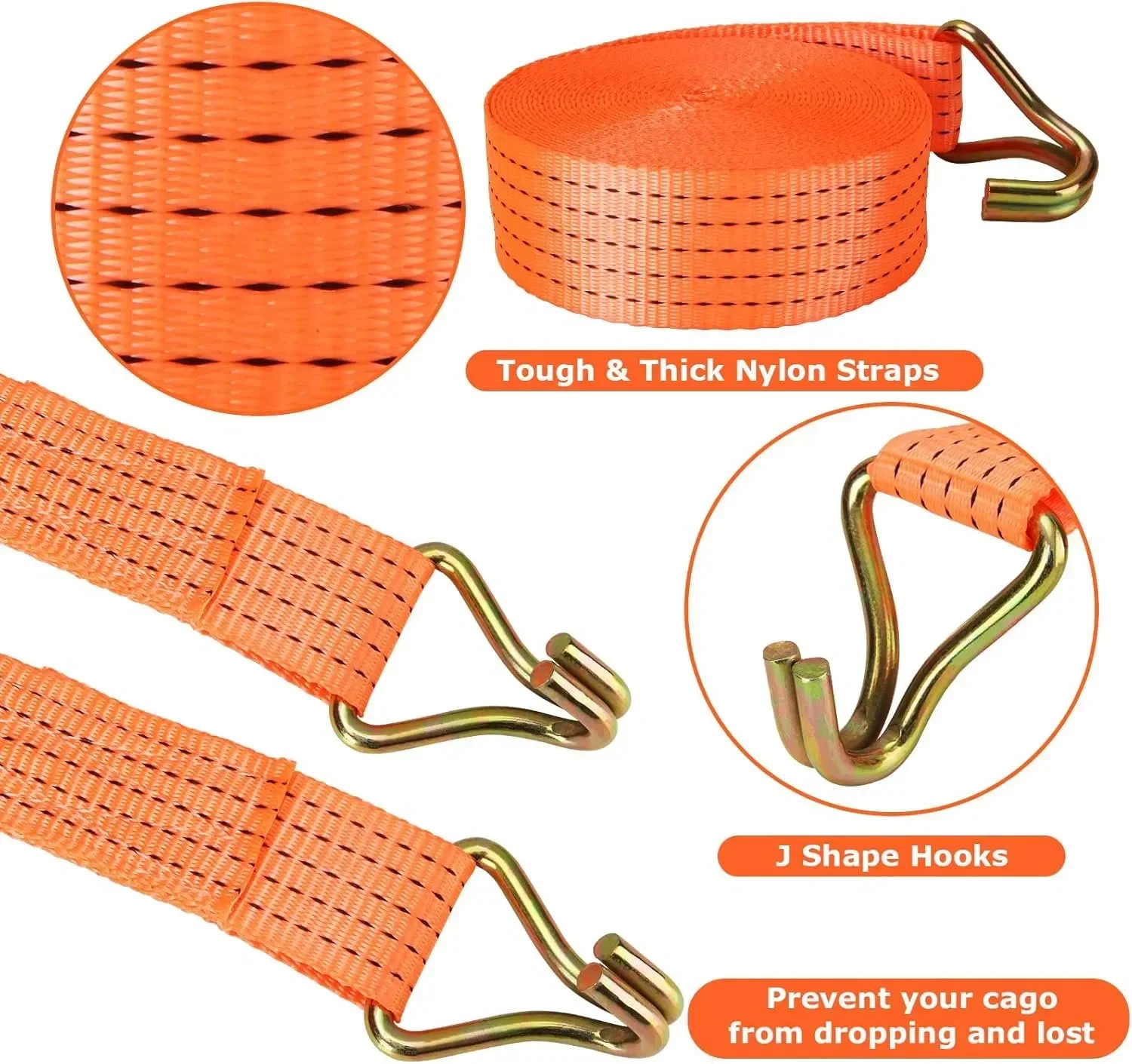 أشرطة سقاطة عالية التحمل بطول 5 أمتار مكونة من قطعتين برتقالية للشاحنات والقوارب وقوارب الكاياك والبضائع #3