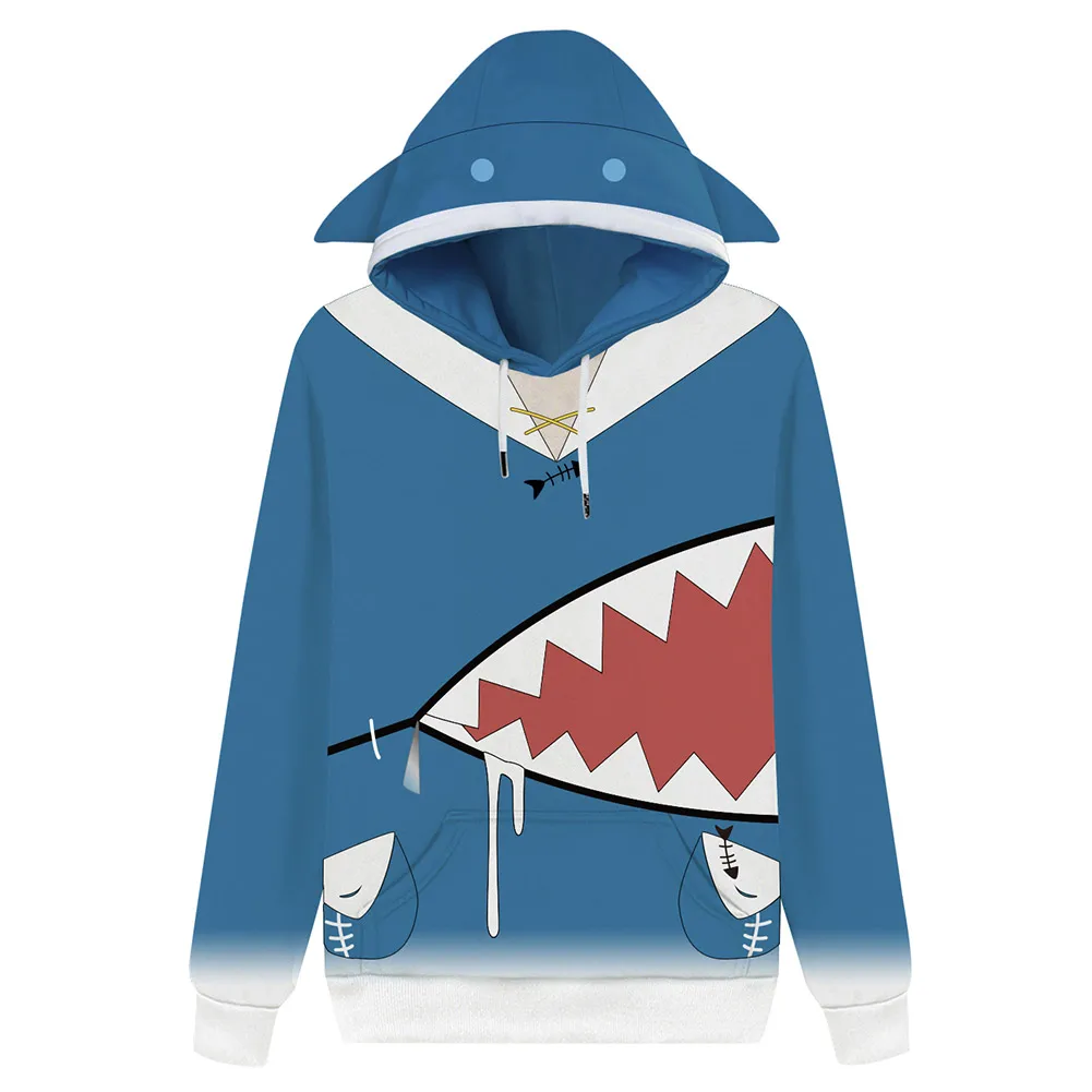 Hololive English VTuber Gawr Gura Shark GirlCosplay Hoodie 3D Printed Sweatshirt Men Women Ookami Mio Pullover Zip Up Jacket