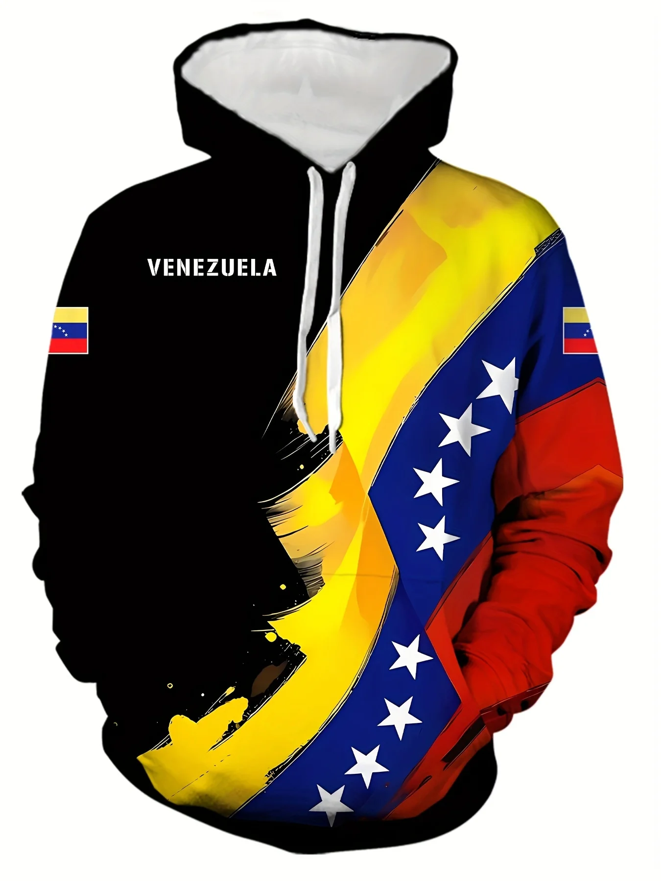Mens Contrast Color Hoodie Abstract Splash Ink National Flag Graphic Country Letter Daily Patriotic Casual Sweat Top