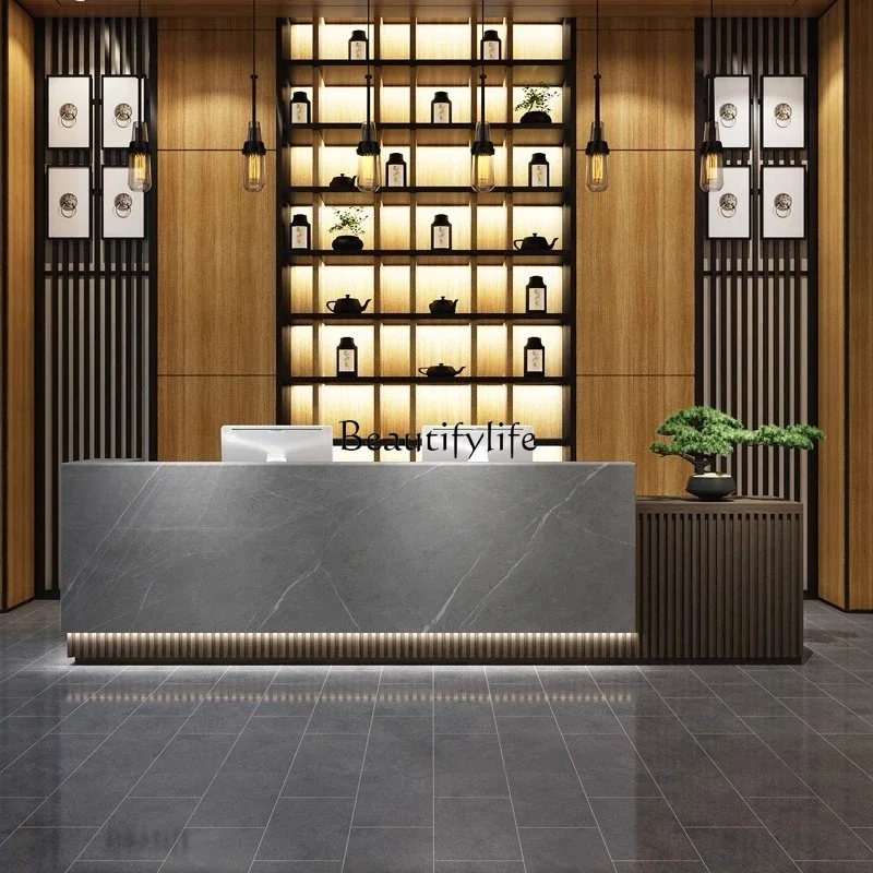 

01 yj19 Company Front Reception Desk Lacquered Beauty Salon Bar Counter Simple Modern Chinese Style