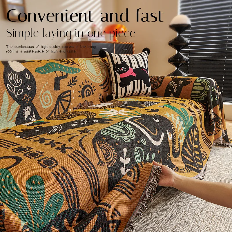 Retro Chenier Sofa Cover Cloth, One Piece Sofa Cover, Four Seasons Universal Anti Cat Scratch Cover Carpet