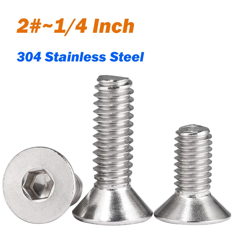 304 Stainless Steel Hex Hexagon Socket Flat Countersunk Head Bolt UNC 2#-56 4#-40 6#-32 8#-32 10#-24 10#-32 UNF US Thread Screw