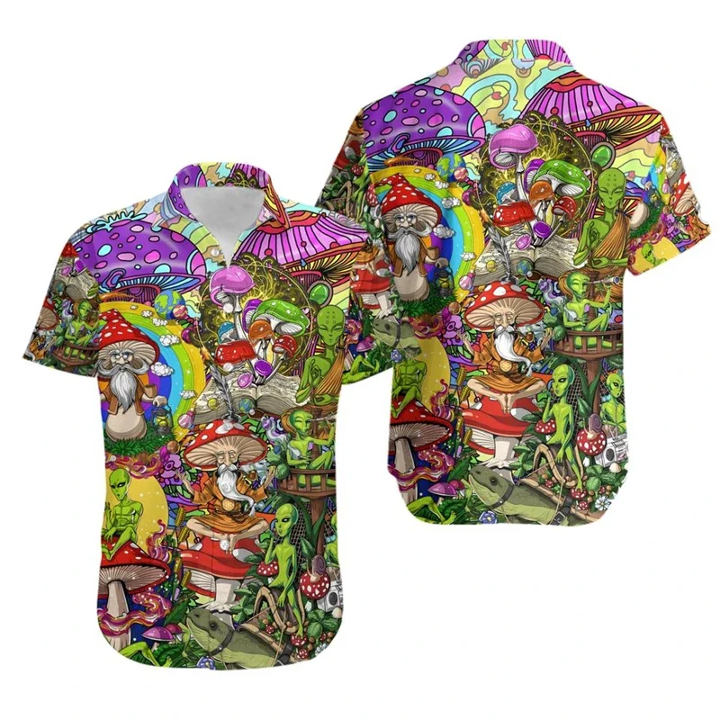 Mushroom 3d Print Shirts Men Fashion Hawaiian Shirt Short Sleeve Casual Beach Shirts Boys Single-Breasted Blouse Men\'s Clothing