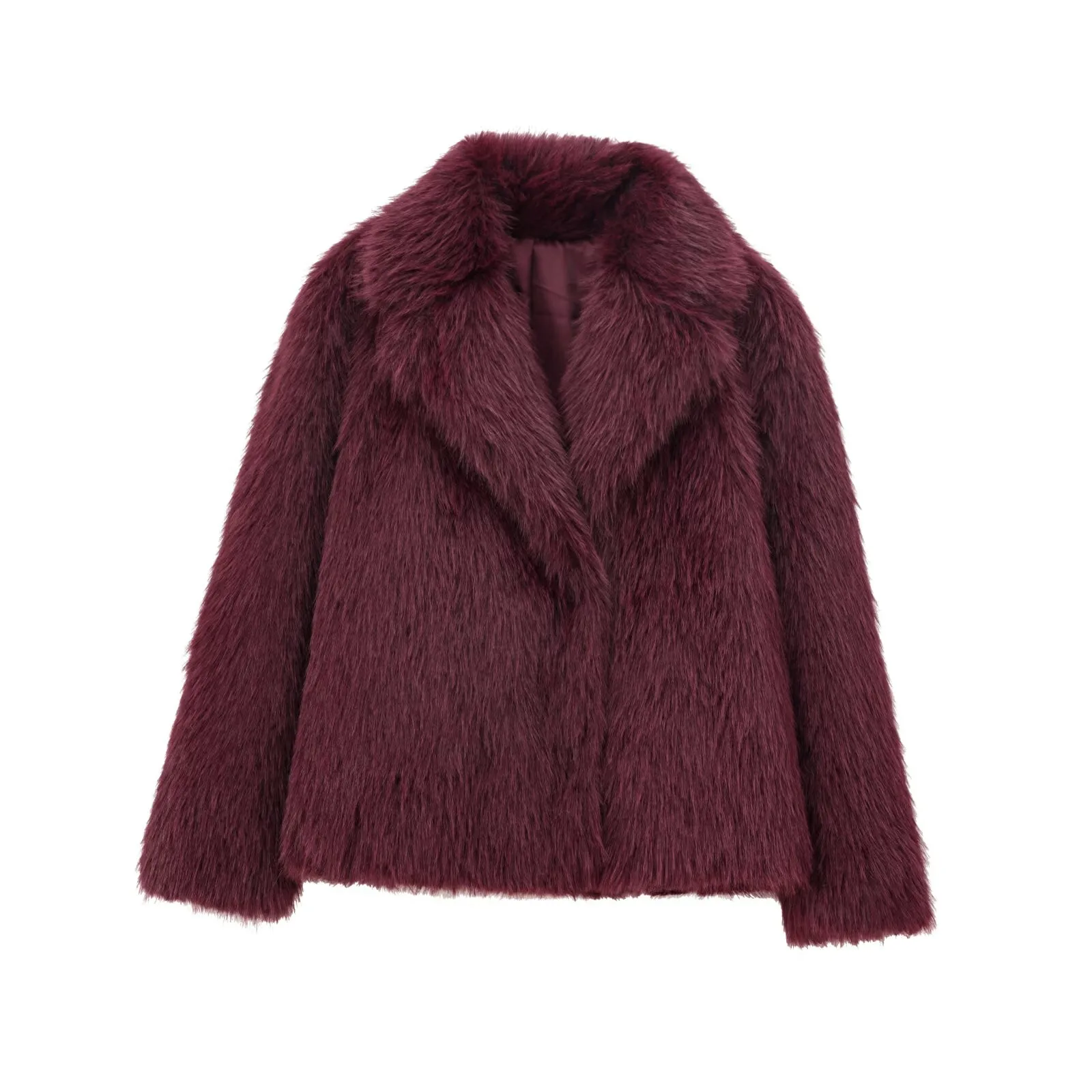 2025 Autumn New Women's Solid Color Series Faux Fur Effect Textured Plush Coat