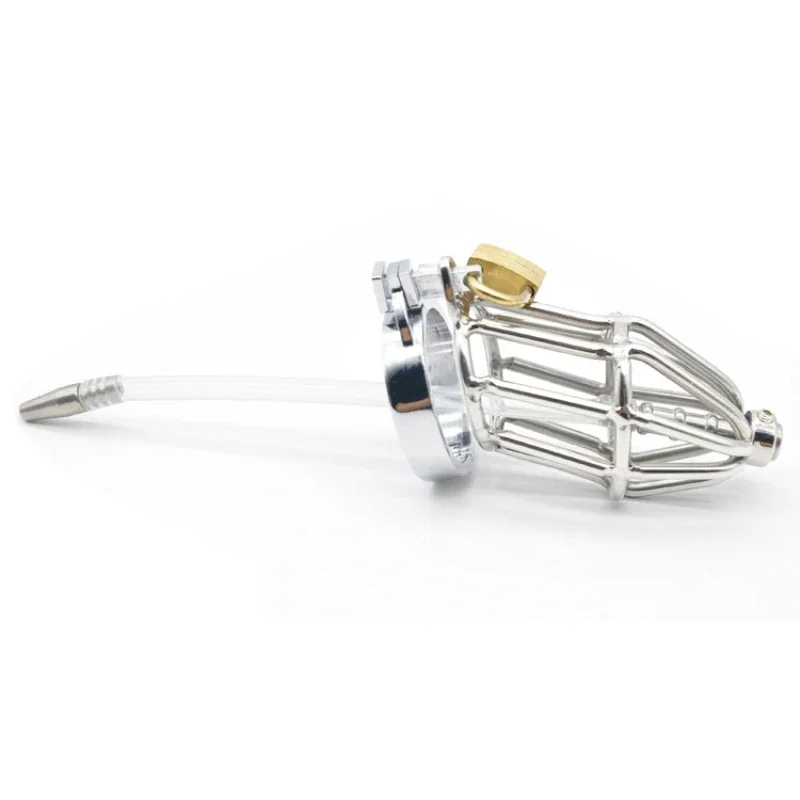 Male Stainless Steel Chastity Device Urethral Catheter Penis Ring Sleeve Penile Bondage Cock Cage Fetish BDSM Sissy Gay SexToys