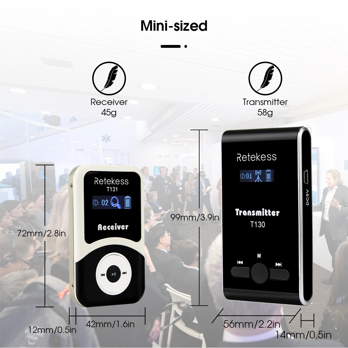 RETEKESS T130 T131 Tourguide-System, drahtloses Funkführungssystem, Audio-Guide, Mikrofon, Sender, Empfänger für Konferenzen, Besichtigungen, Tourismus – Detail 12