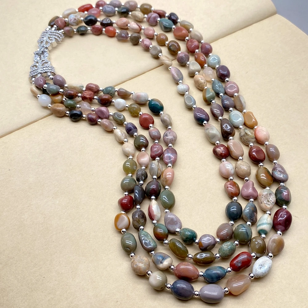 yygem 4 strands Botswana Agate Freeform Shape statement Necklace High Quality For Party Gemstone Jewelry