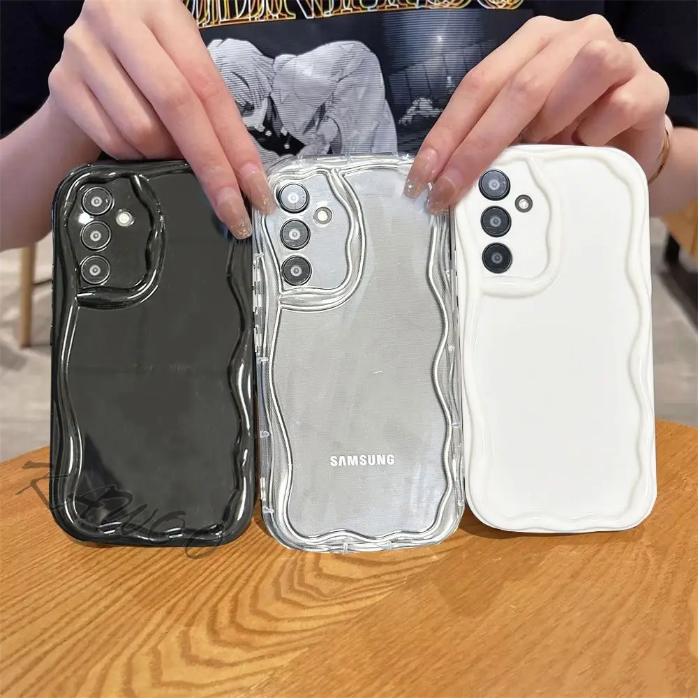 Custodia trasparente in TPU trasparente con cornice ondulata riccia trasparente per Samsung Galaxy A54 A15 A14 A05S A02S A03S A34 Capa Coque antiurto