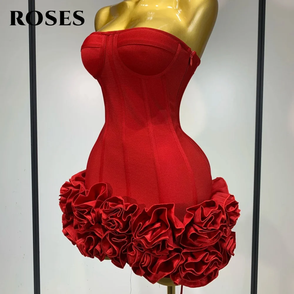 

ROSES Red Trumpet Stain Party Dress Strapless Night Dress Pleats Saudi Arabia Sleeveless Celebrity Evening Dresses Customized