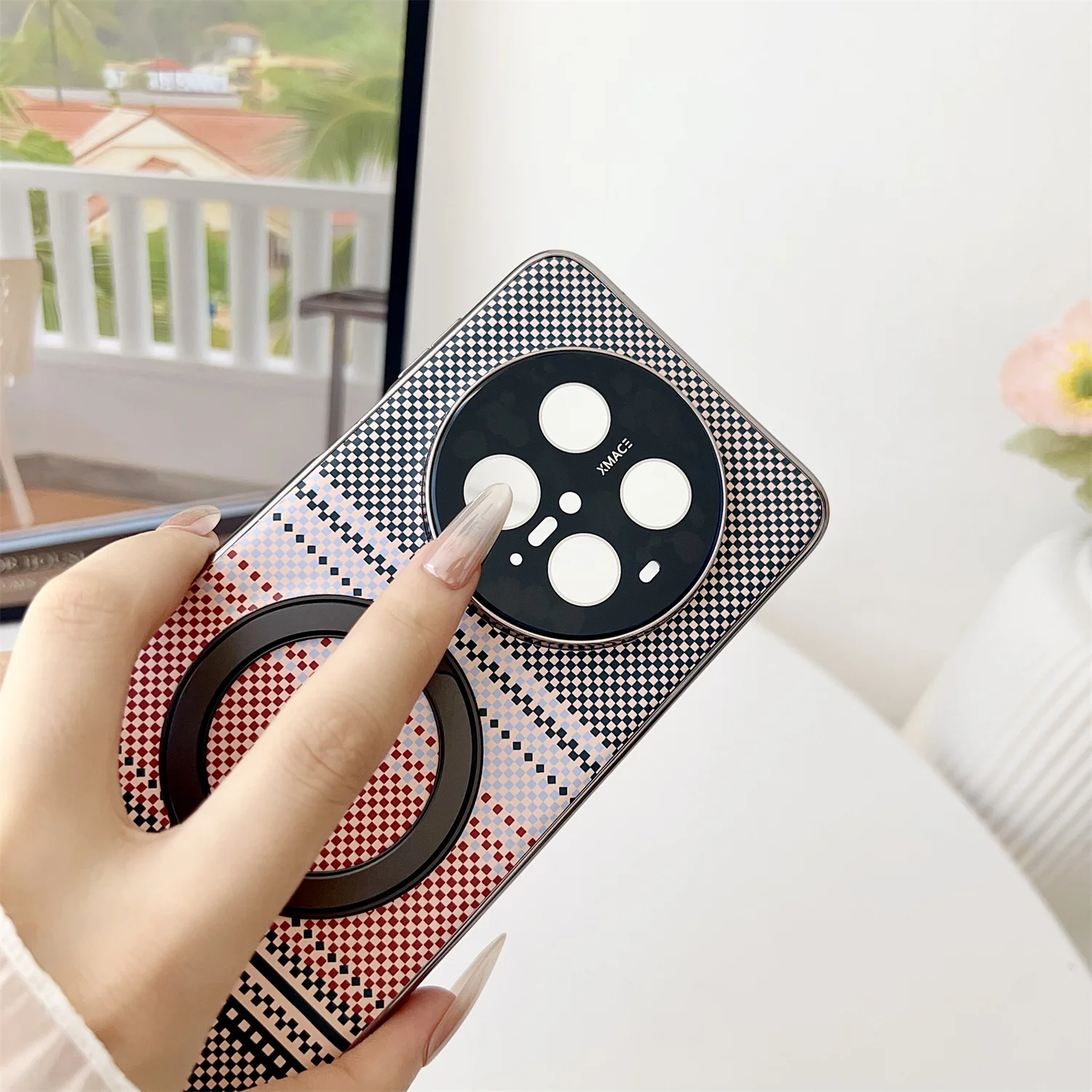 Luxe Magnetische Ring Stand Koolstofvezel Patroon Magsafe Case voor Huawei Mate 70 Mate 60 Pro Plus Plating Draadloos Opladen Cover