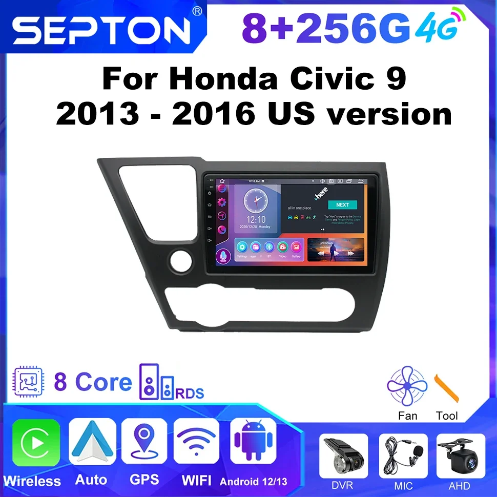 

SEPTON Android Car Stereo Radio for Honda Civic 9 2013 - 2016 US Version GPS 8core WIFI QLED 4G Car Player CarPlay Vehicle Audio