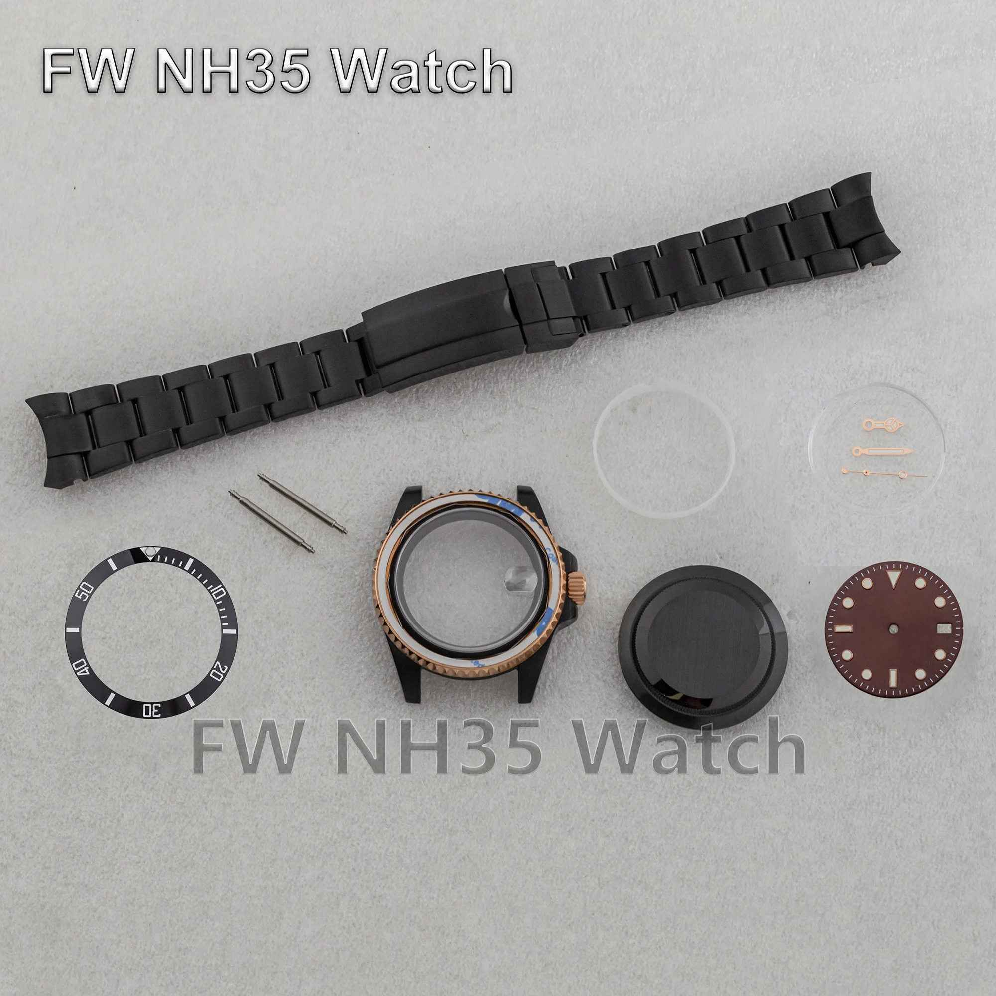 40mm Watch Case 10ATM Waterproof Two Tone Case for SUB GMT DIY Watch Accessories Case Band Hands Dial fit NH34/35/36 Movement