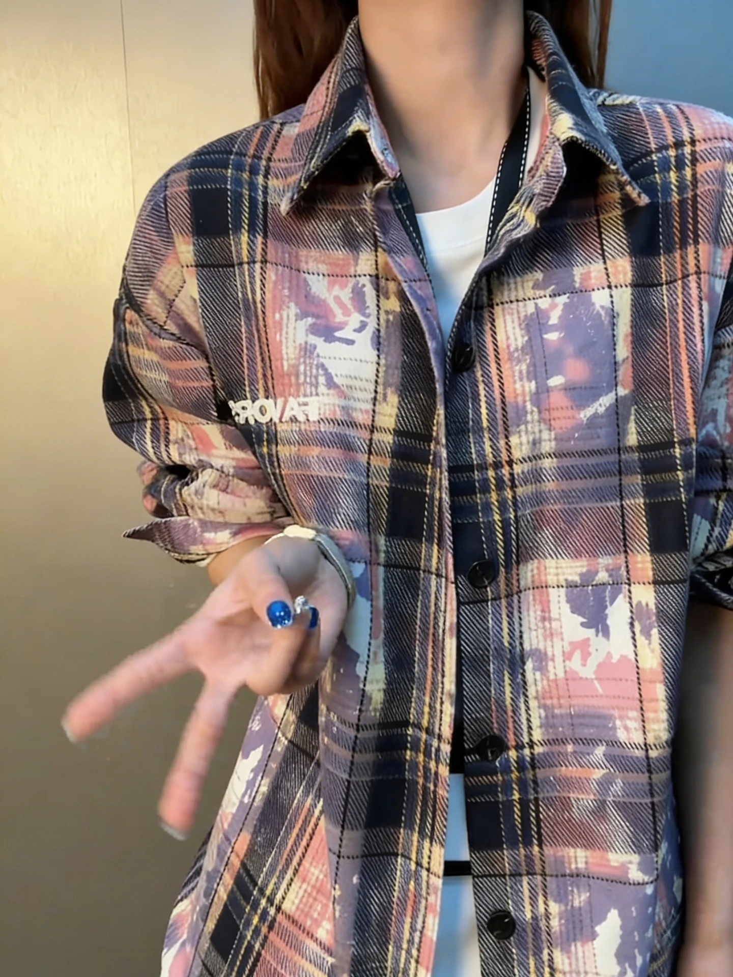 

American Sle Dyed Purple Plaid Long Sve irt Men's High Sensation Spring Vintage Couple Outerwear Loose Fit Breathable