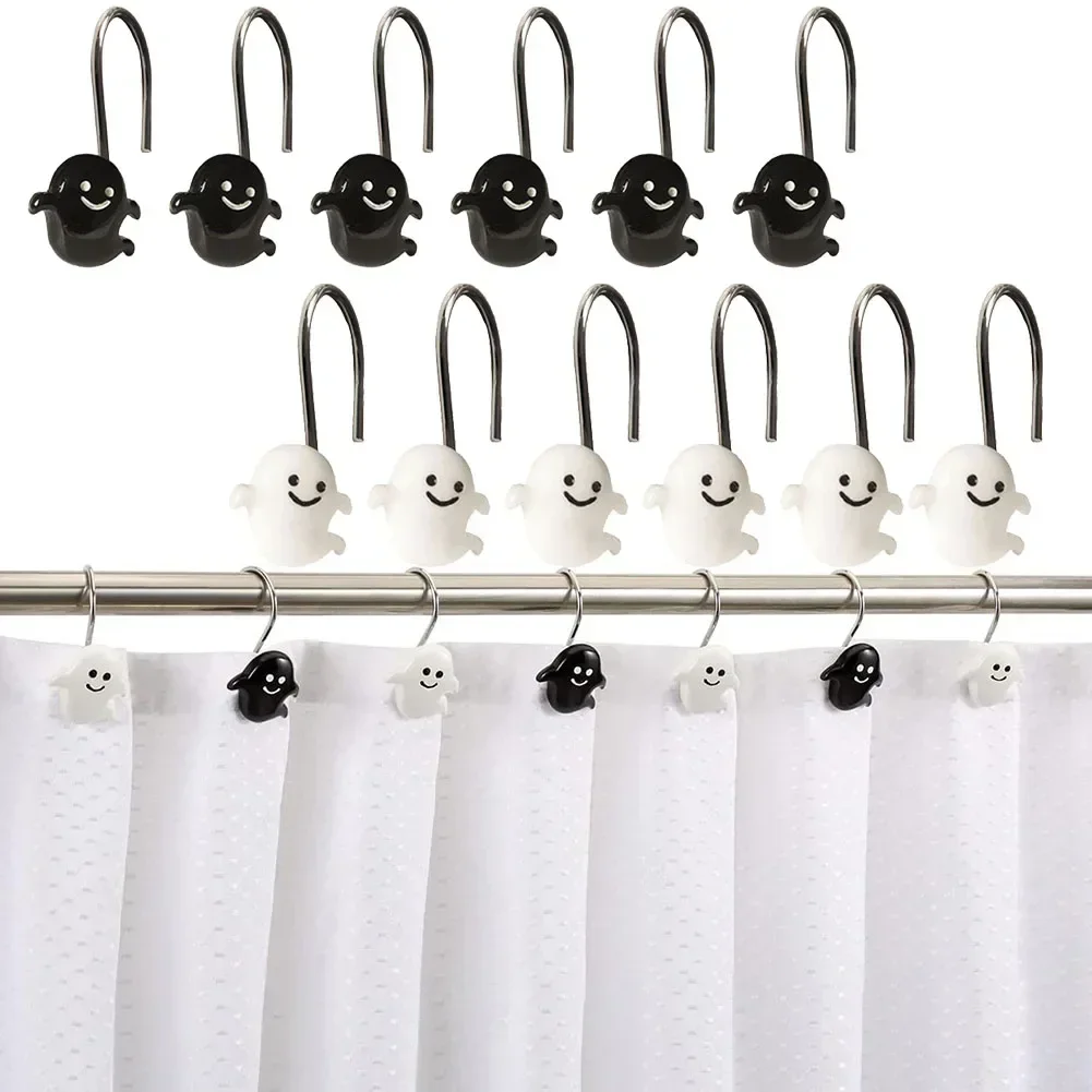 12pcs Stainless Steel S Shape Halloween Shower Curtain Hook Kitchen Hook Shower Curtain Halloween Resin Hook Ring