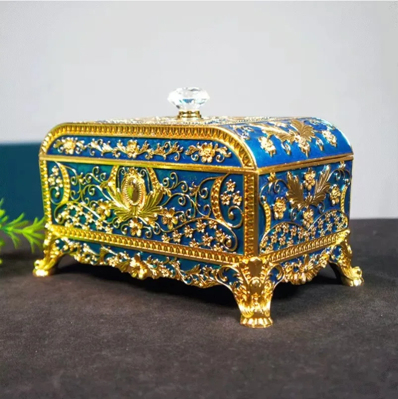 2027    Large Size Painted Creative Jewelry Storage Box, Retro Painted Craftsmanship, Home Desktop Decoration, Metal Crafts