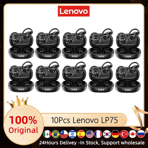 3/5/10 Uds Original Lenovo LP75 TWS auriculares deportivos inalámbricos Bluetooth 5,3 gancho para la oreja reducción de ruido auriculares para juegos al por mayor