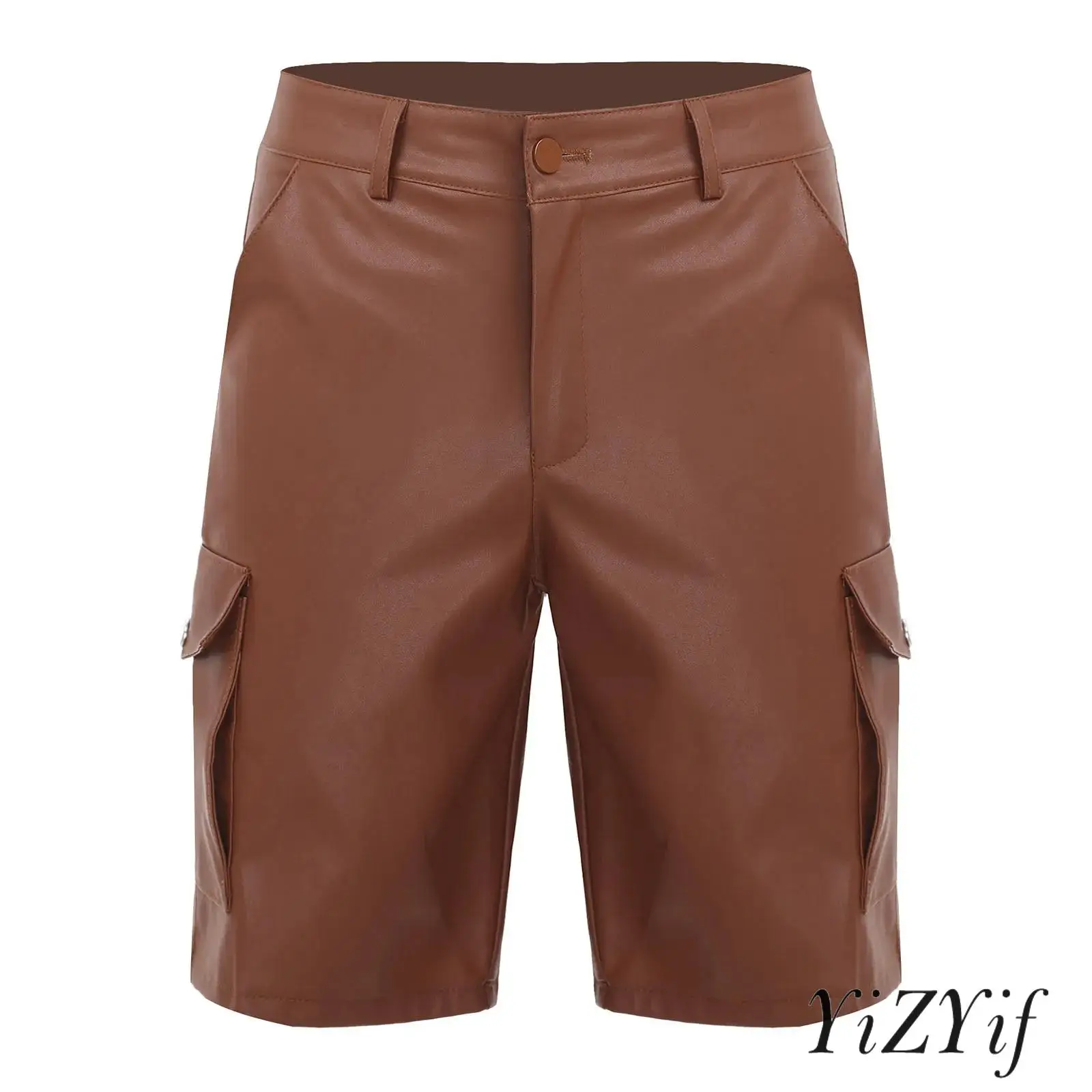 

Rugged Mens Motorcycle Shorts Faux Leather Cargo Design Multi Pocket Utility Fifth Pants for Riding And Casual Daily Wear