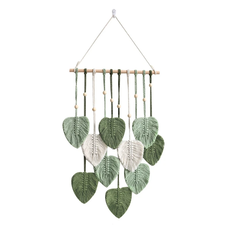 A013 folha macrame parede pendurado boho quarto decoração de casa tecido estético tapeçaria casa quarto decoração casamento verde