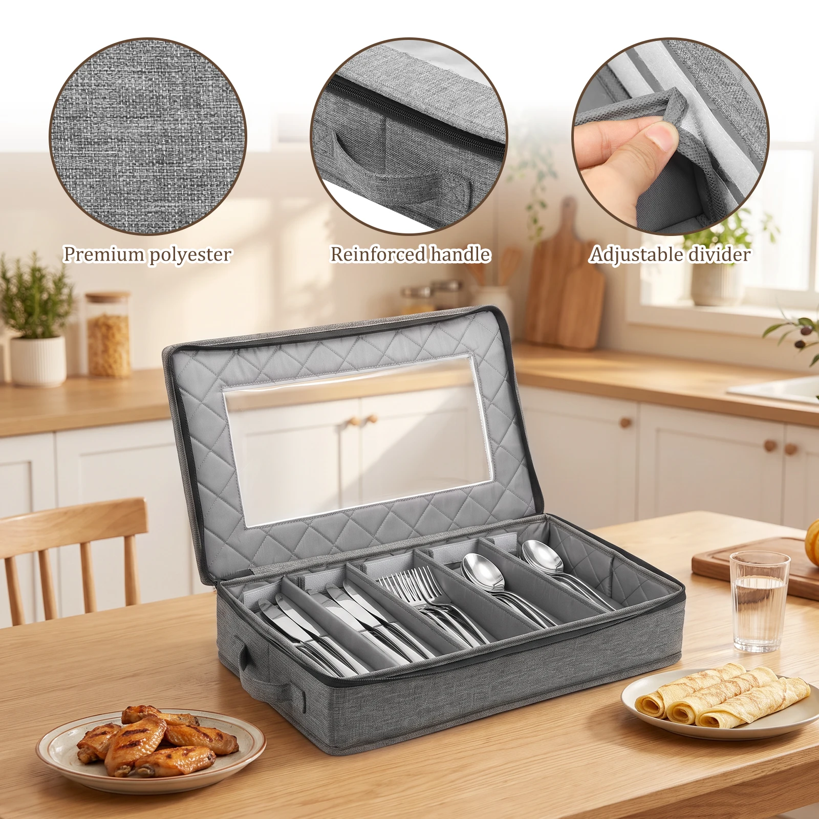 Hard Shell Flatware Storage Case Anti Scratch Kitchen Silverware Organizer Cutlery Case Utensil Storage Box