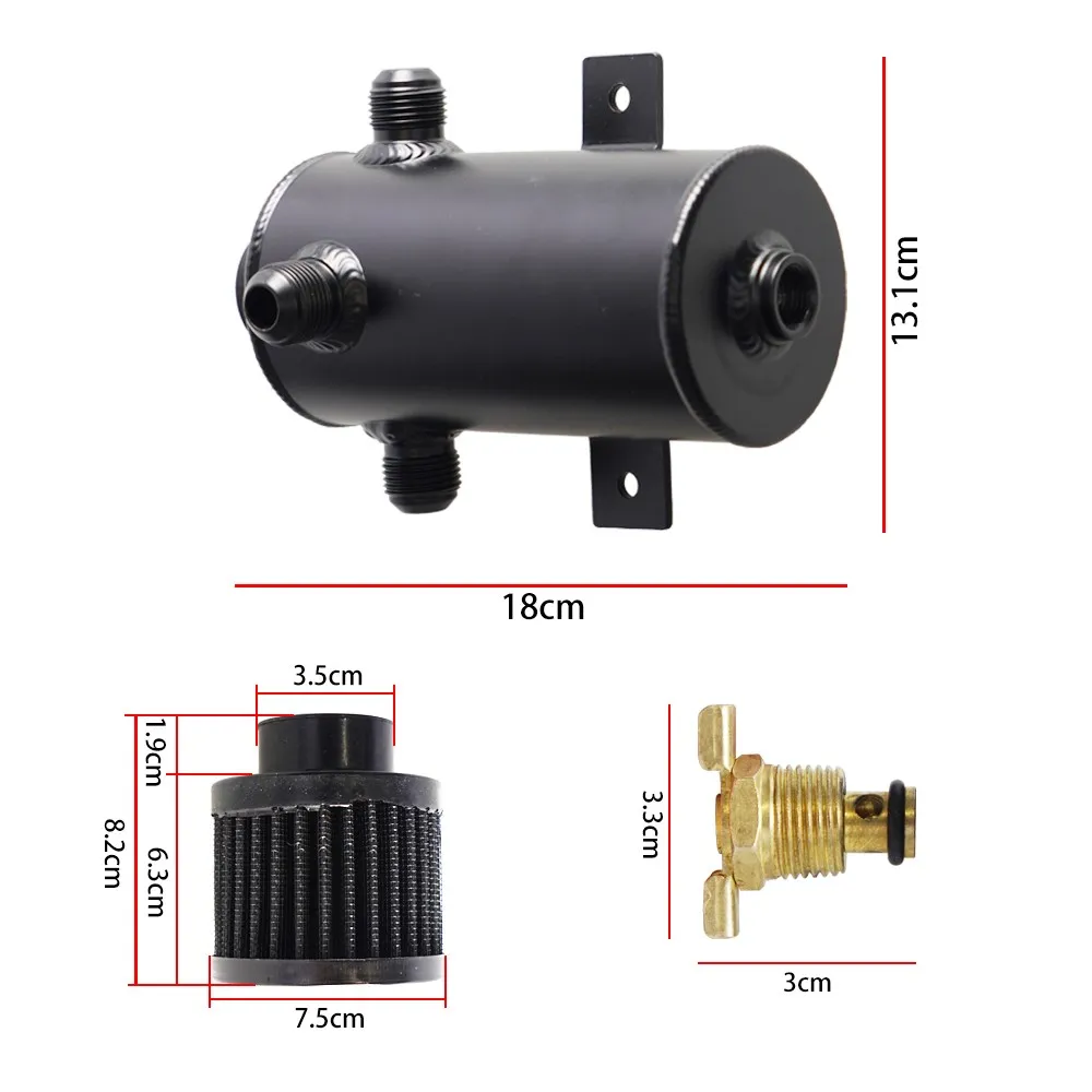 750ml Oil Catch Can Exhaust Reservoir Tank With Breather Filter 3-AN10 Port Baffled Reservoir Black Fuel Tank Car Accessories