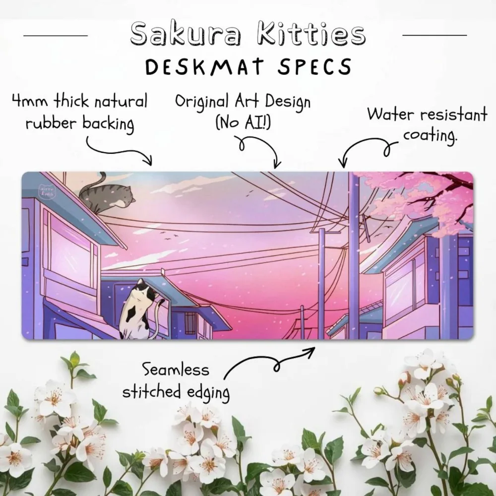 Sakura Kitties Water-Resistant Deskmat Kawaii Cat Mousepad escritorio accesorios alfombrillas para escritorio desk accessories