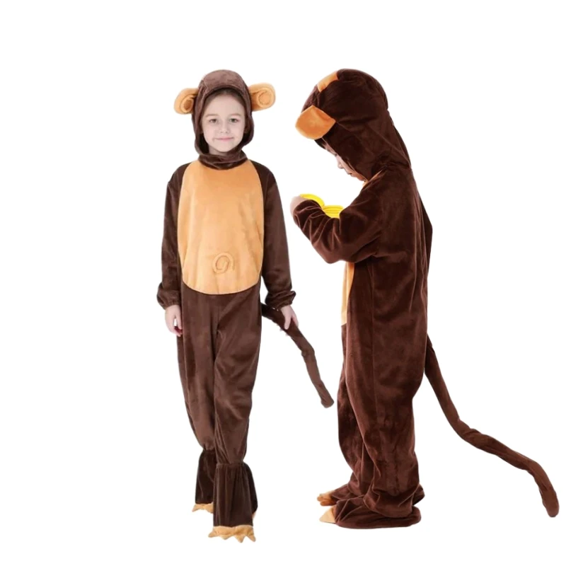 Halloween Monkey Bodysuit Role Play Animal Tights Brown Suit Animal Zoo Adult Children Parent-child Party Performance Clothing