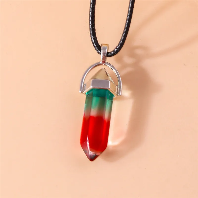 Naturstein Quarz Lapis Opal Amethyst Rosa Kristall Stein Sechseckige Säule Anhänger Halsketten Leder Kette Kugel Halskette – Detail 16