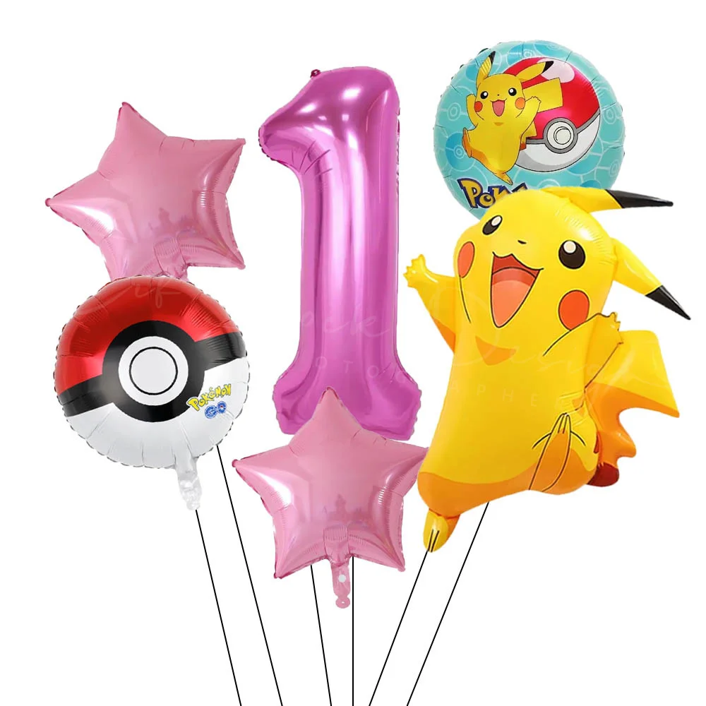 6 stücke Cartoon Pikachu Thema Folienballons Set Rosa Schwarz Digitale Folienballon Kinder Geburtstag Baby Shower Party Dekoration Geschenke – Detail 2