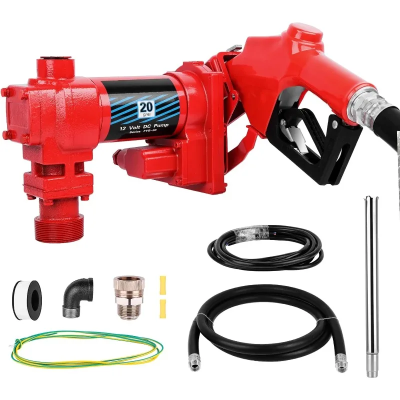 12V / 20 Gpm, Explosion-Proof Fuel Pump with Elbow Connector, Diesel Transfer Pump, for Gasoline, Diesel, Ke