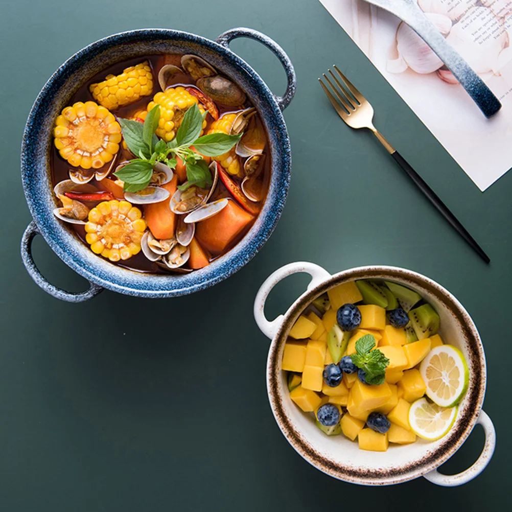 

1Pcs Exquisite Ceramic Soup Bowl with Handles Practical Eco Friendly Creative Design for Home Dining Japanese Style