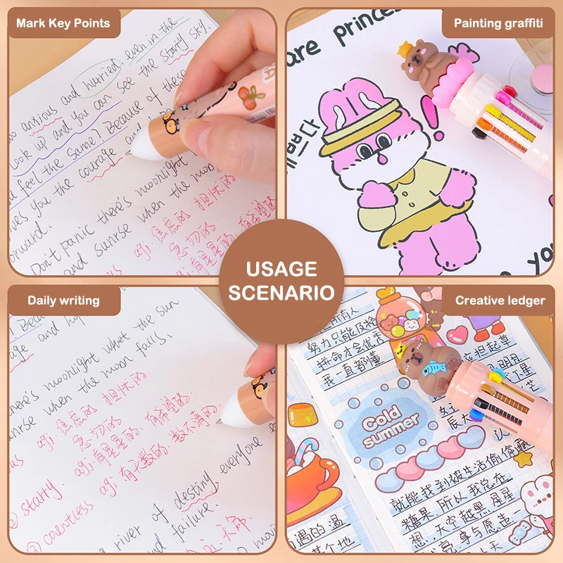 Kreskówka kapibara dziesięć kolorowy długopis długopis wielobarwne długopisy kolorowy wielofunkcyjny wkład 10 kolorów w jednym piśmie