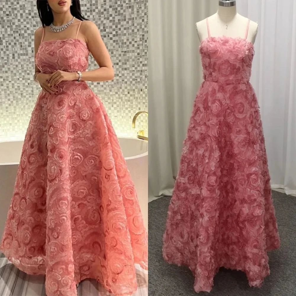 

Fashion Spaghetti Strap Ball Gown Floor Length Prom Dresses Flower Chiffon Formal Occasion فساتين نسائيه سهرهفستان롱원피스