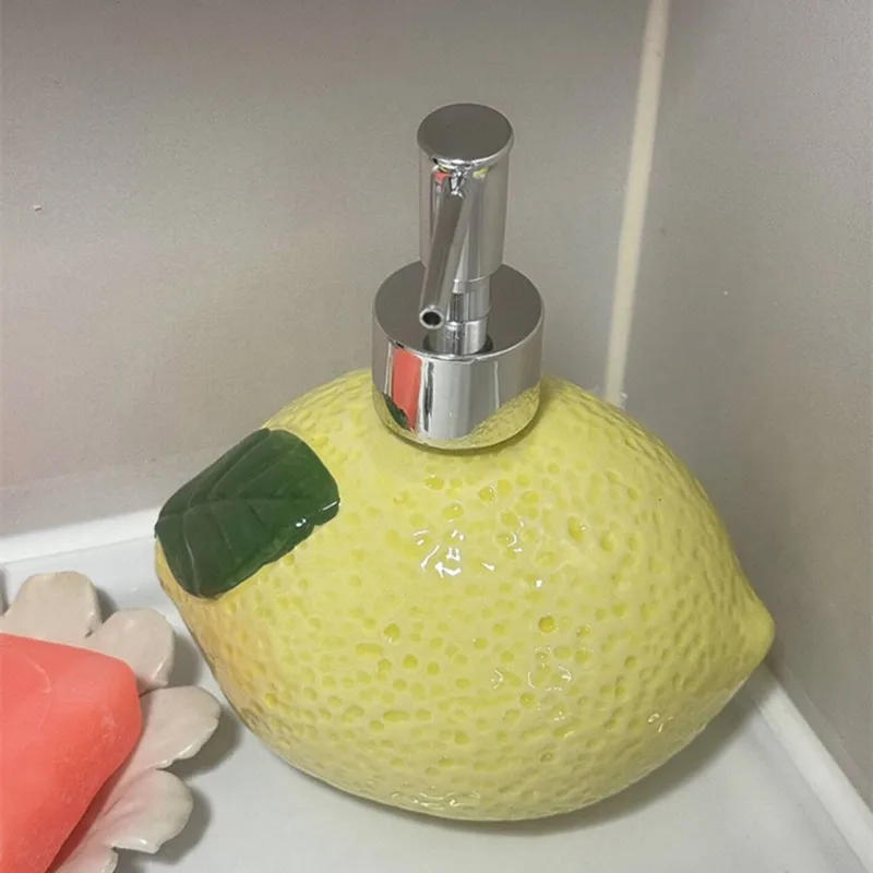 WHYOU Cute Ceramics Lemon Lotion Bottle Fruit Liquid Soap Dispensers Emulsion Latex Hand Wish Bottles Bathroom Accessories Set