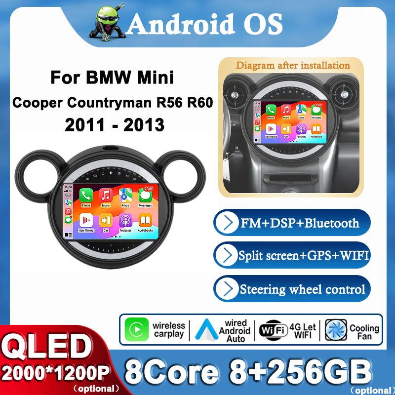 Для BMW Mini Cooper Countryman R56 R60 2011 2012 2013 Беспроводной Carplay Android 15 Автомобильный мультимедийный плеер DSP Стерео GPS Navi 4G