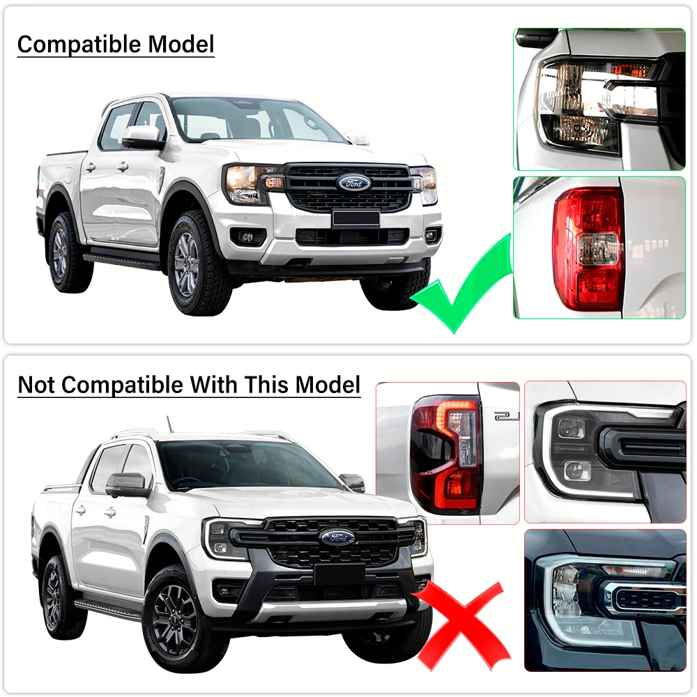 Matte Black Tail Lights Cover Trim Guard Head Light Cover For Ford Ranger T9 2023 2024 XLS XL Next Gen Accessories