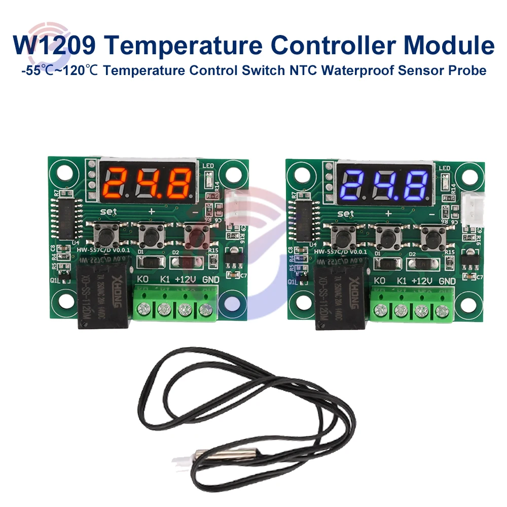 W1209 Digital Temperature Controller Module -55℃~120℃ DC12V Temperature Control Switch Board NTC Waterproof Sensor Probe