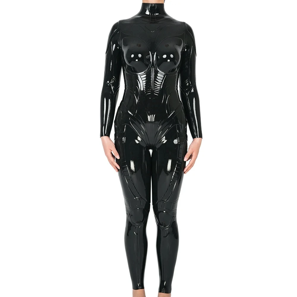 Feturax Exo Shell Silicone Neck-entry Femme Catsuit Cosplay Costumes Whole Bodysuit Punk Style Furry Fursuit Not Latex Suit