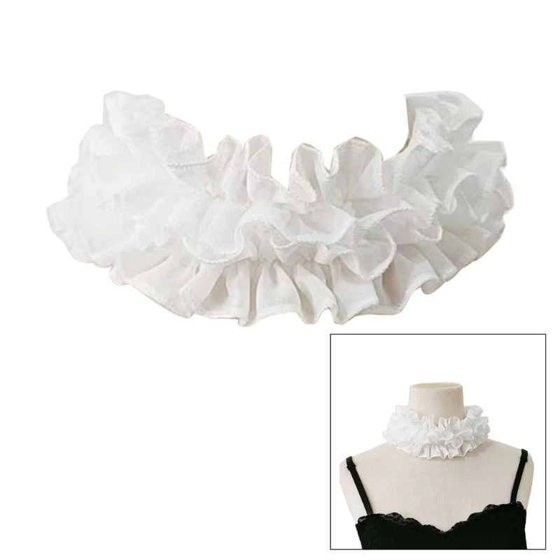 S1Y1 Women Victorians Renaissances Vintage Neck Ruff False Collar Ruffled Wrist Cuffs