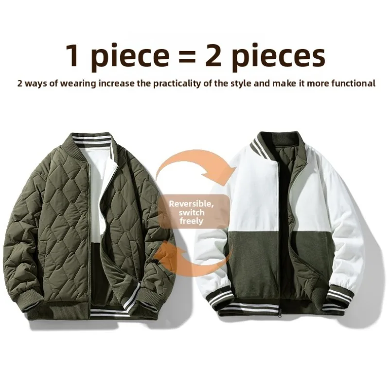 Abrigo de algodón con cuello de béisbol para hombre, chaqueta de doble cara, abrigo de algodón grueso, abrigo de invierno para hombre para otoño e invierno