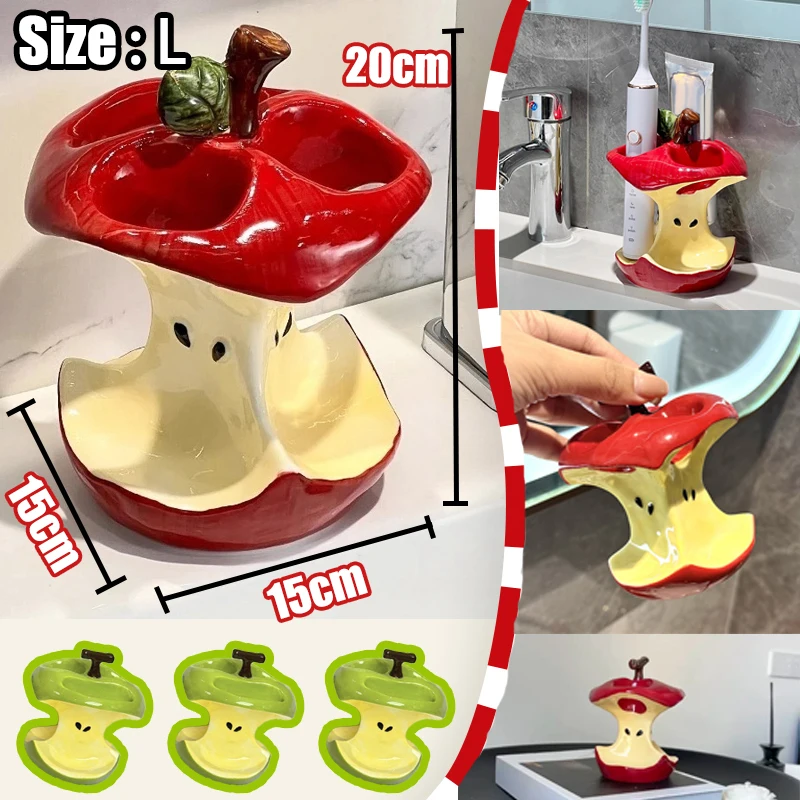 Red Green Apple Toothbrush Storage Shelf Bathroom Ceramic Four/Three Holes Toothpaste Organizer Cute Household Items Accessories