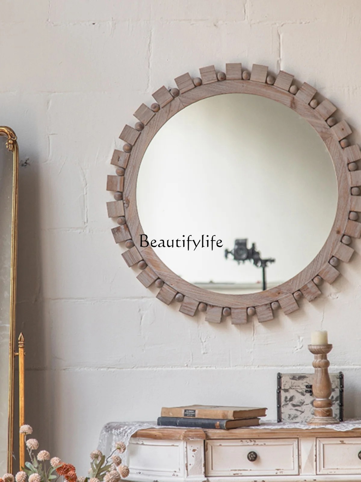 American Creative Distressed Hallway Mirror Wall round Decorative Mirror