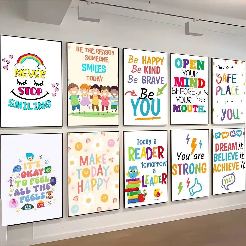 Póster de imagen de pared de aula para niños positivo, arte HD, pared adhesiva, impermeable, para el hogar, sala de estar, dormitorio, bar, decoración estética
