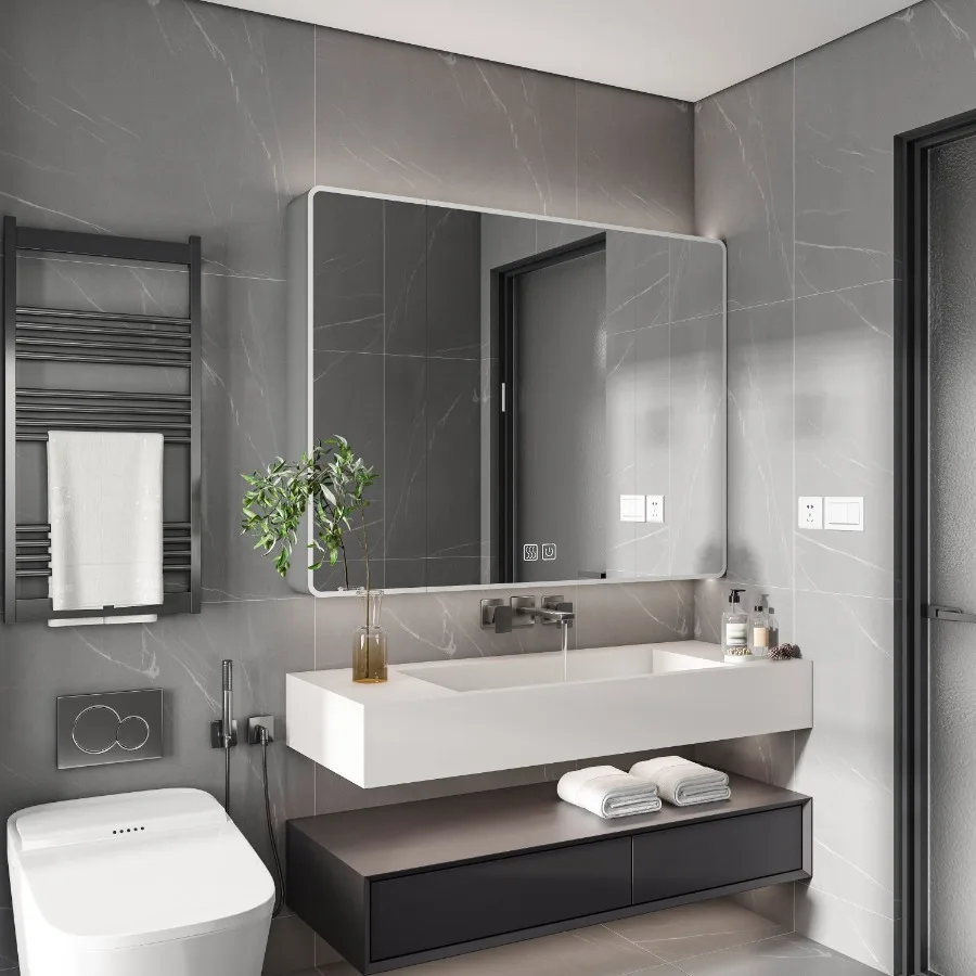

Aluminium Medicine Cabinet Mirror 35 x 28 Inches Medicine Cabinet with 3 Colors LED Light and Defogging Function Bathroom Mirro