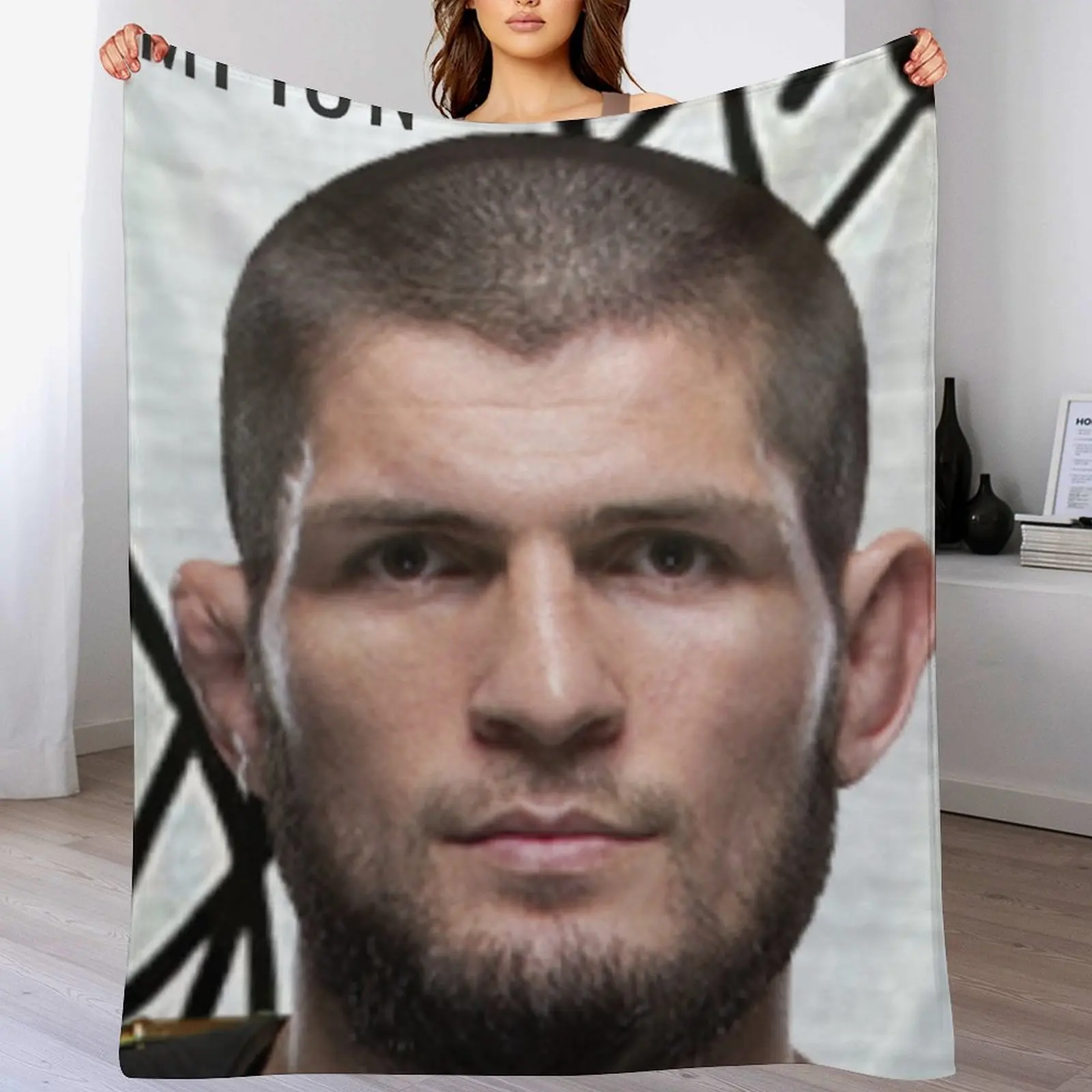 KHABIB NURMAGOMEDOV LIGHTWEIGHT CHAMPION WITH SIGNATURE Throw Blanket Flannel christmas gifts Hair Blankets