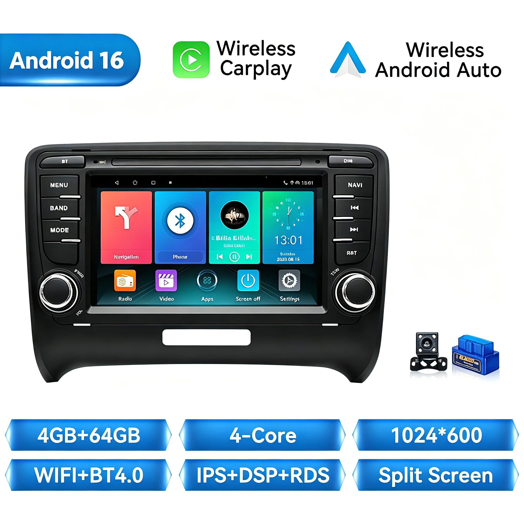Android Autoradio Speler Voor AUDI TT MK2 8J 2006-2012 AI Voice Draadloze Carplay Multimedia GPS 2Din 8 + 128G Autoradio 4G Wifi